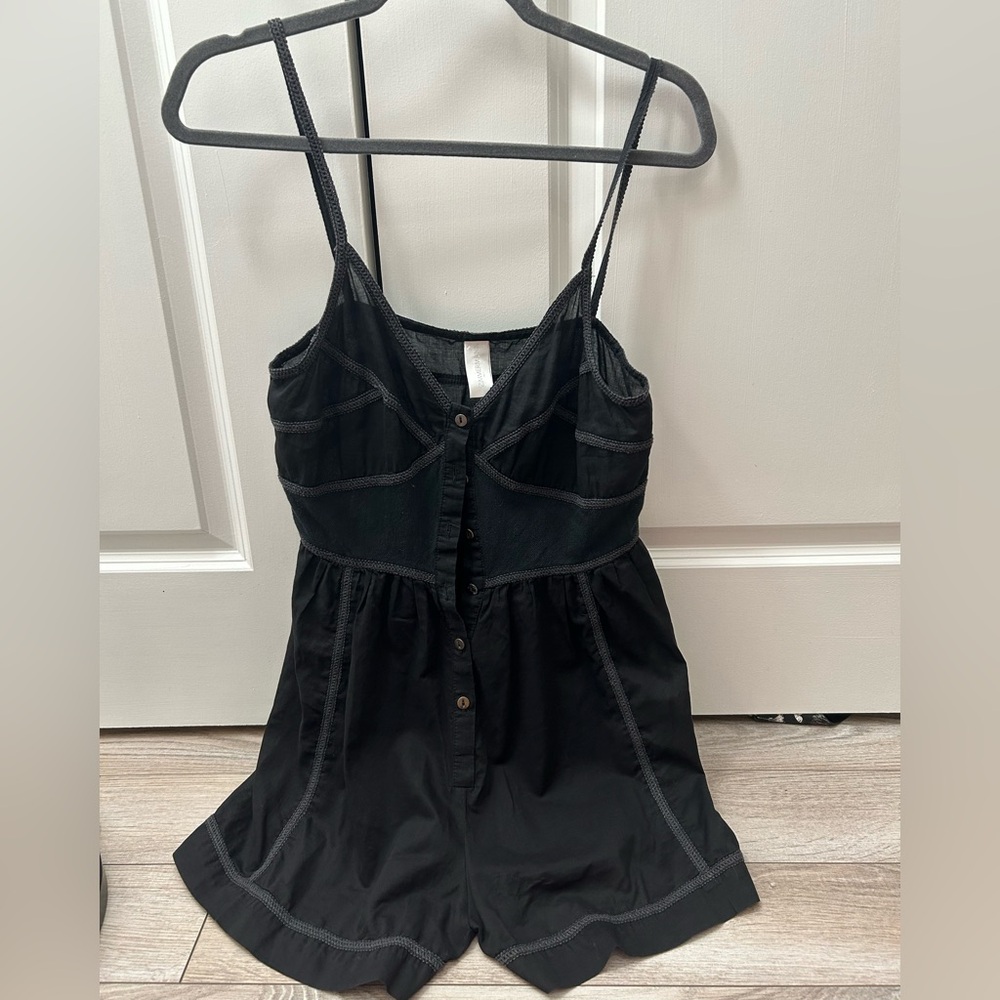 Zimmermann Sz 2 (US 8) Med Charcoal Black Spaghetti Strap Cotton Buttoned Romper